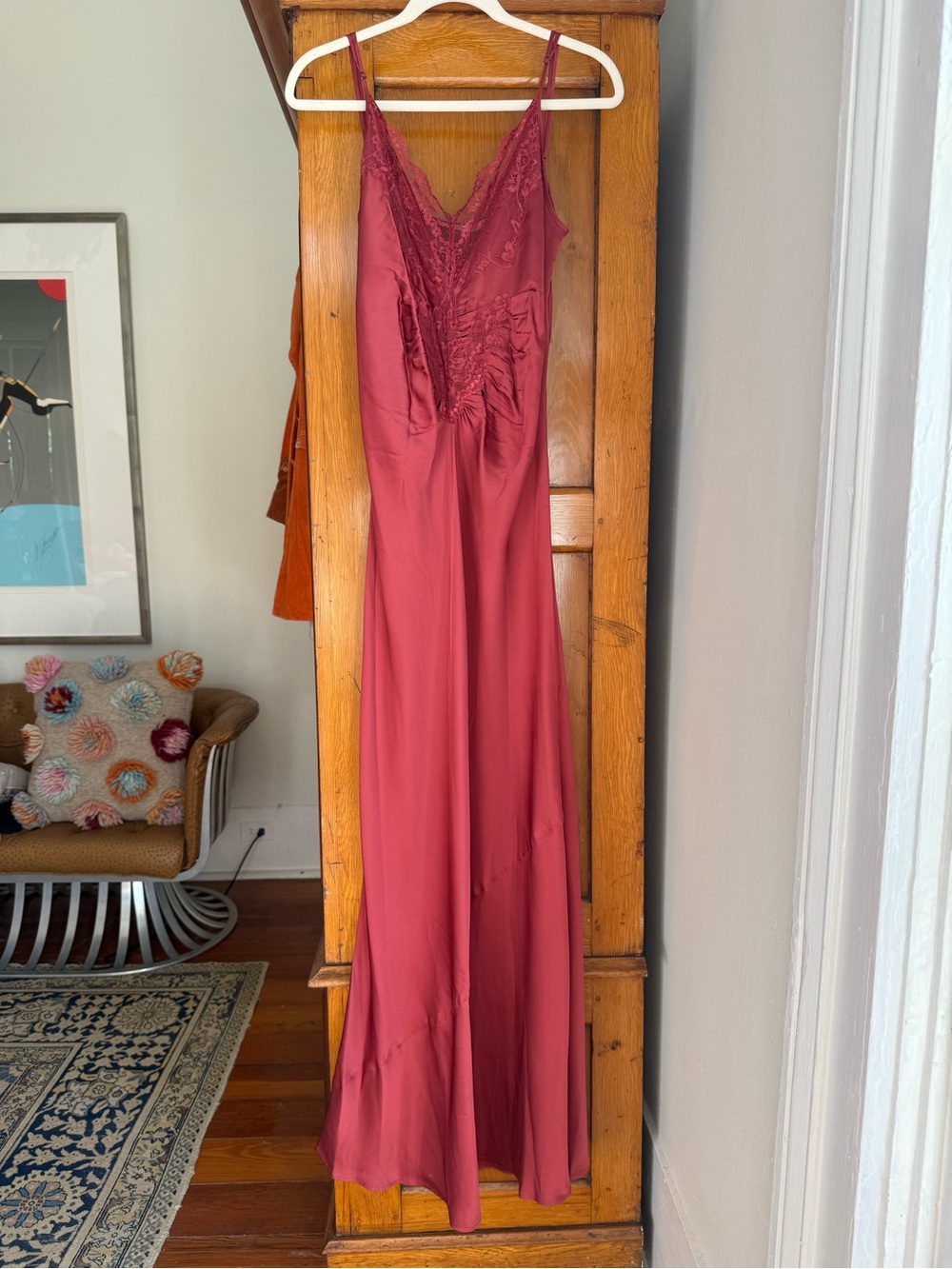 Rabens Saloner Lace-Trim Slip Dress in Deep Rose